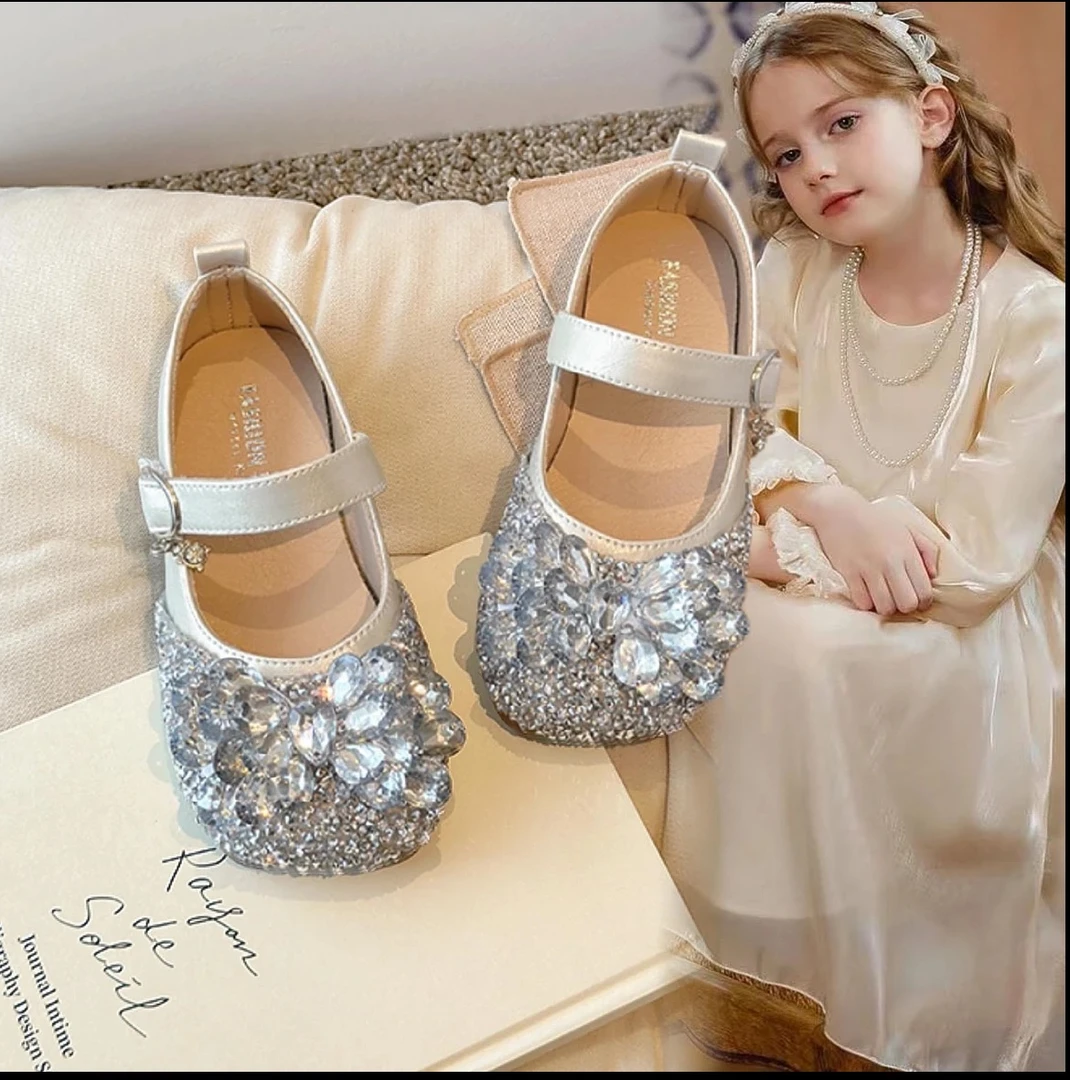 女童爱莎公主鞋儿童水晶银色小皮鞋女童春夏小女孩公主鞋2025新款