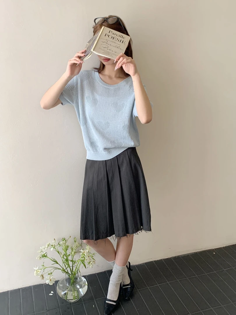 【DUODUO 509933】和纸纱圆领针织衫短袖夏季新款女宽松针织衫