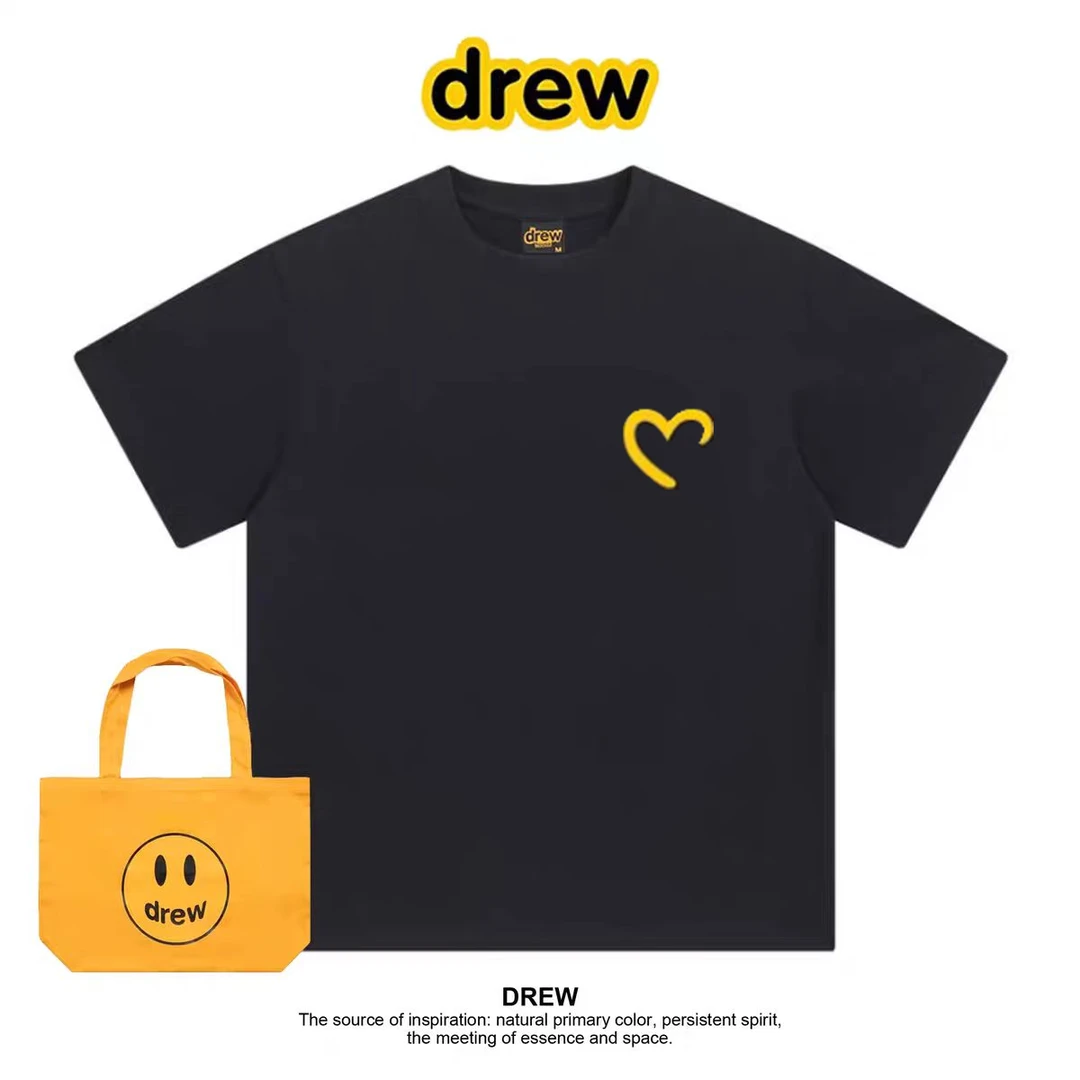 Drew笑脸美式潮牌小爱心短袖T恤ins情侣宽松圆领重磅纯棉休闲半袖