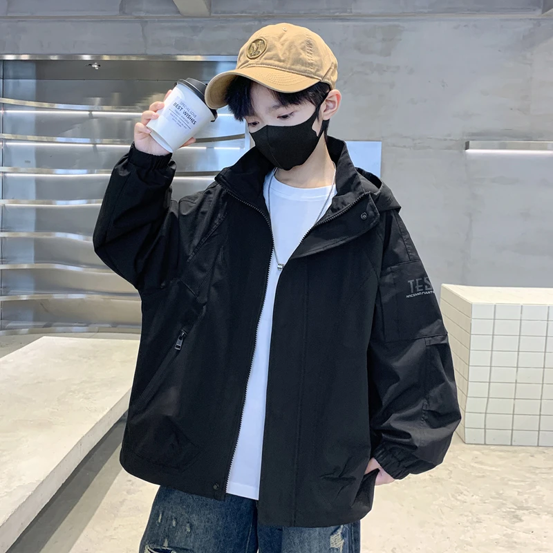 儿童装男童春秋夹克外套2025新款拉链连帽外套洋气潮酷百搭上衣