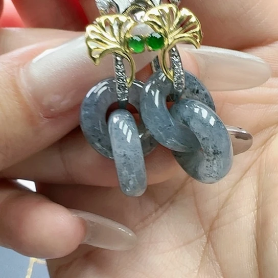 翡翠耳饰银S925镶嵌最*¥天然缅甸A货翡翠