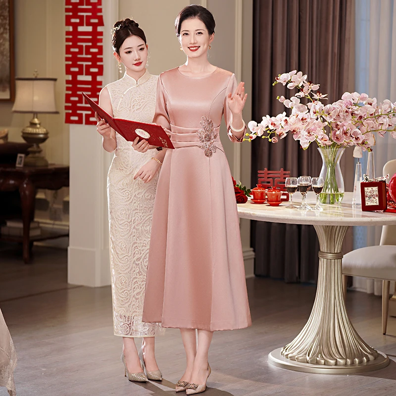 55526结婚礼服妈妈年轻洋气新款高端大气中老年婚宴喜婆婆连衣裙