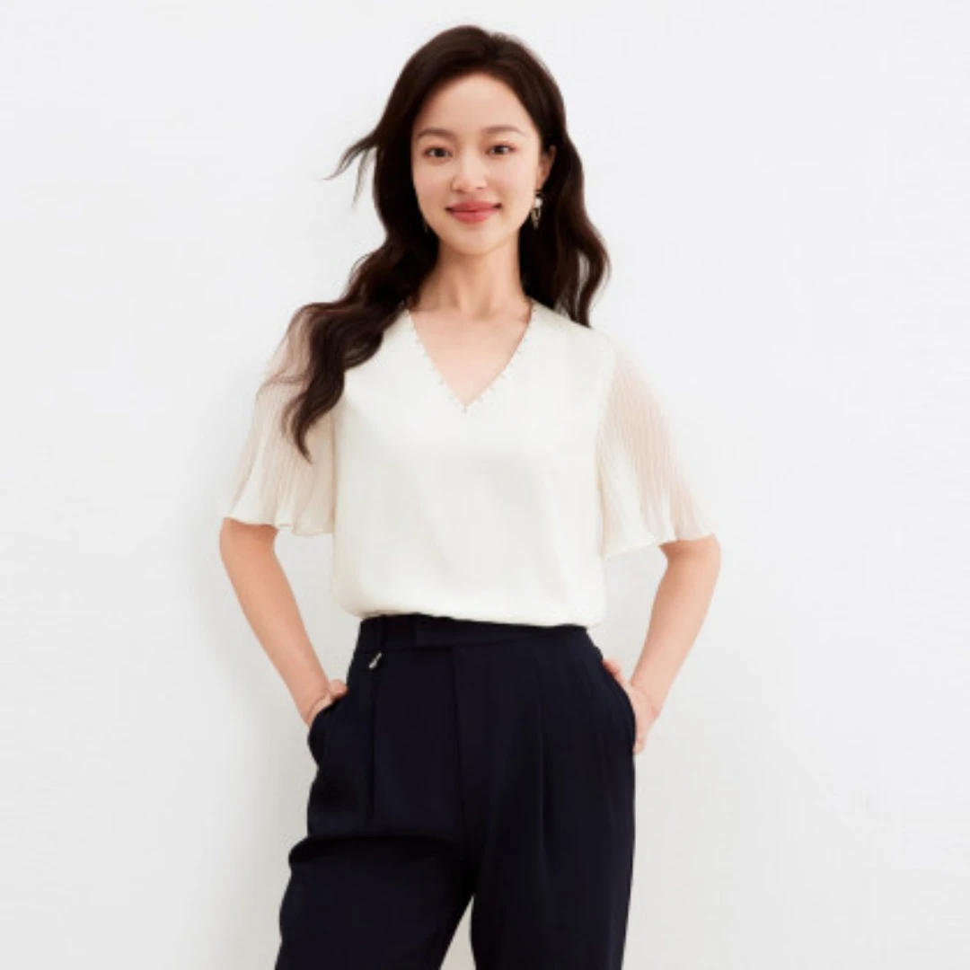 【羊羊专属】春夏季休闲通勤高级感简约拼接荷叶边V领