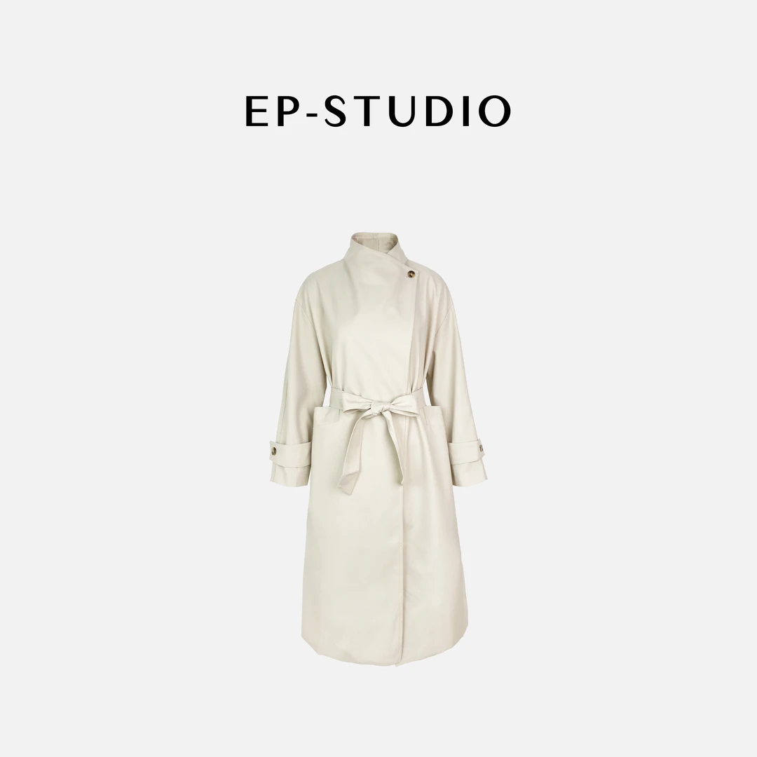 【简约至上】中长款廊形宽松系带风衣外套5C5926