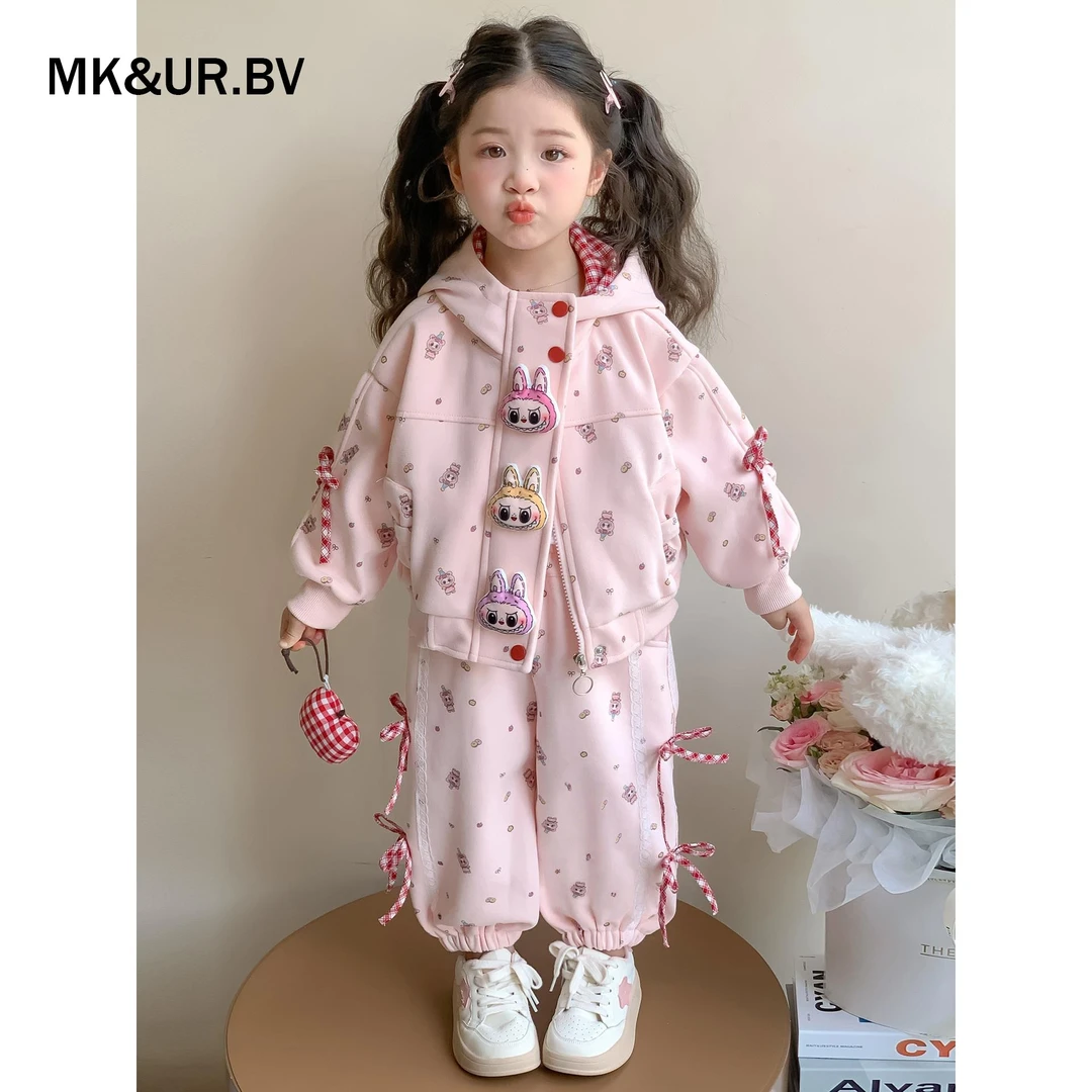 女童秋装新款洋气休闲运动儿童连帽套装女宝潮酷童装反季