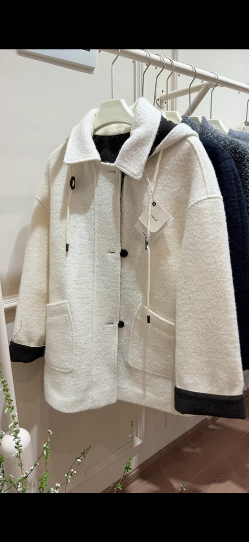 韩国白色慵懒风秋冬韩系中长款外套女