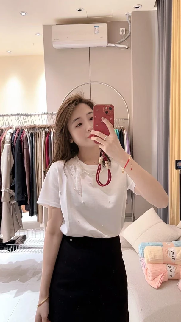 觅裳家【钉珠】0311春季新款重工钉珠气质款时尚百搭T恤