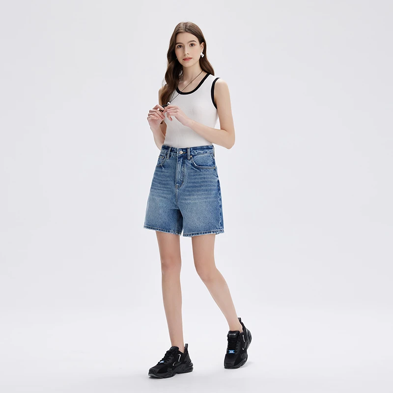 高端定制短裤女款夏天牛仔热裤2025女士牛仔短裤四分裤中高腰显瘦