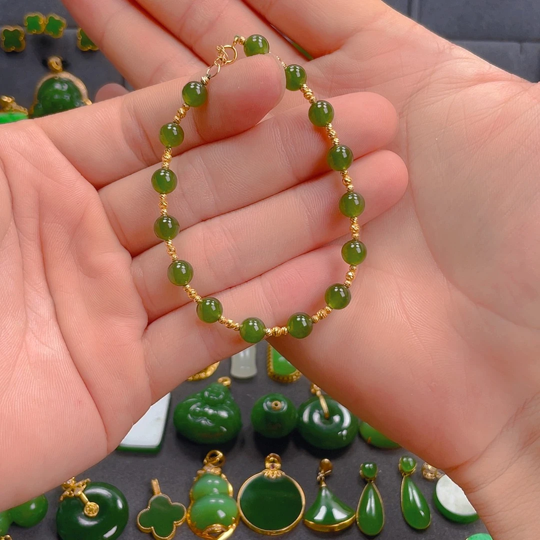 18K金镶嵌手链和田玉（碧玉）