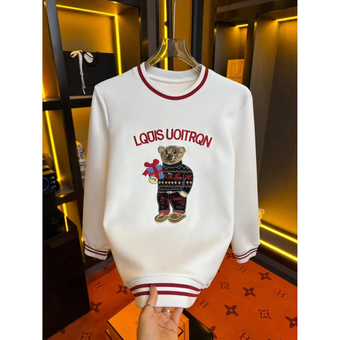 2024冬季新款圓領男士輕奢休閑长袖修身设计師刺繡卫衣9079款