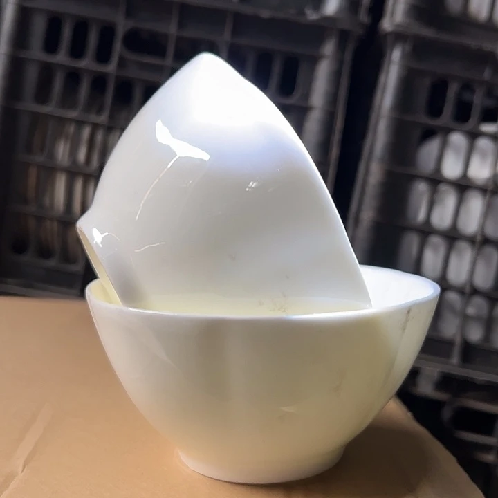 国营尾货骨瓷花口碗一对口径12.5