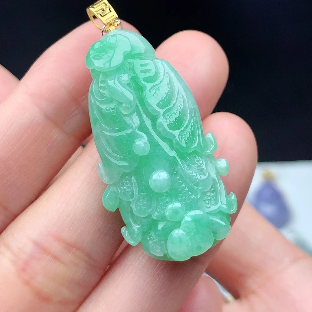 翡翠18K金镶嵌吊坠(不含链)