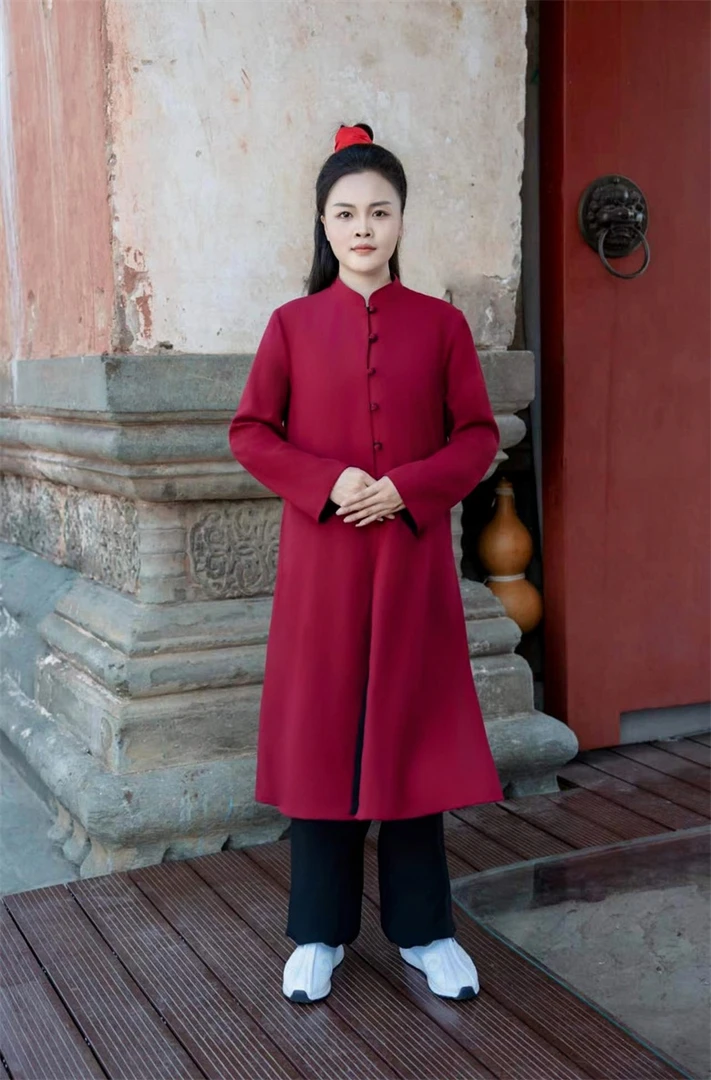 春秋款高端时尚太极服长款双层披风亚麻棉外套中式武术晨练服长袖