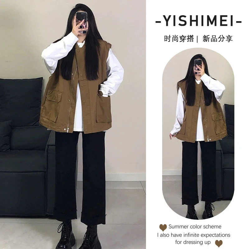 2025早春休闲穿搭一整套女新款韩版百搭宽松上衣马甲休闲裤三件套