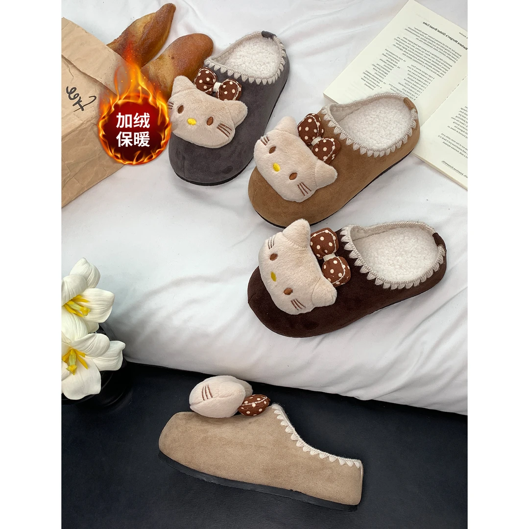 鞋有亿 2025秋冬新款加绒保暖毛绒鞋可爱卡通凯蒂猫勃肯鞋女外穿