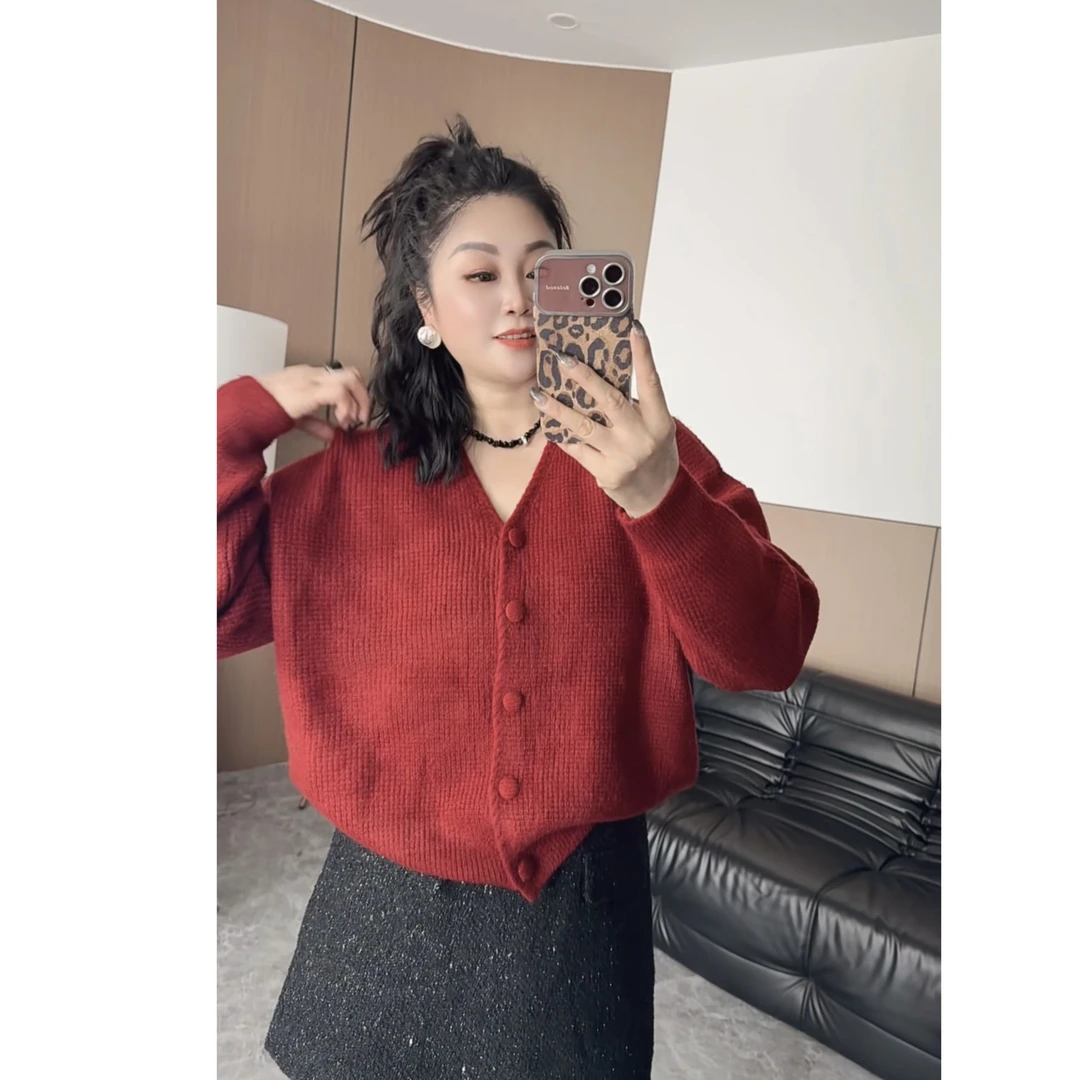 ZHONG大大【】复古慵懒宽松V领毛衣秋冬新款时尚针织开衫11595