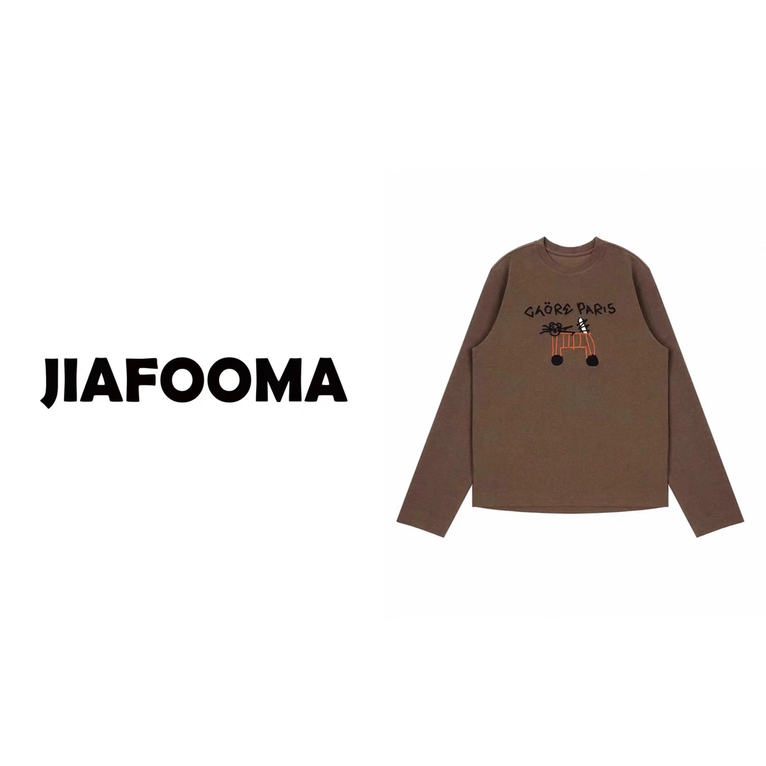 常规女刺绣长袖美式猫咪镂空T恤加绒打底衫女士咖色