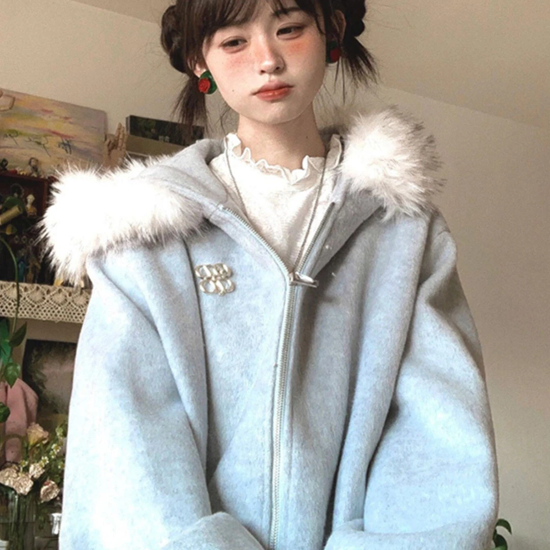 14岁初中生学院风连帽卫衣女春秋季韩系学生穿搭慵懒风开衫外套潮