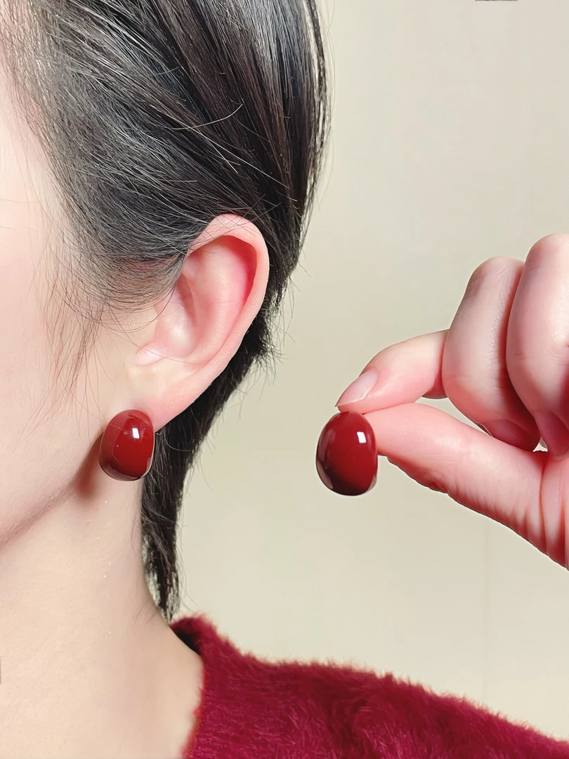 铜合金耳饰 【安可拉红耳钉】S925银针复古港风设计感可爱秋冬耳钉