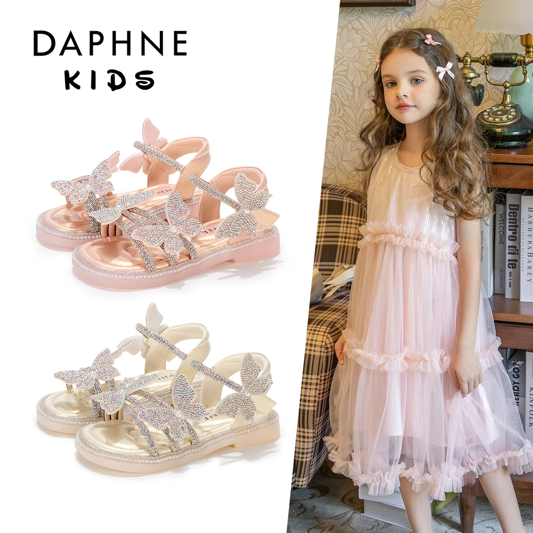 达芙妮小女童水晶凉鞋2025年夏季新款时尚儿童鞋夏款洋气公主鞋子