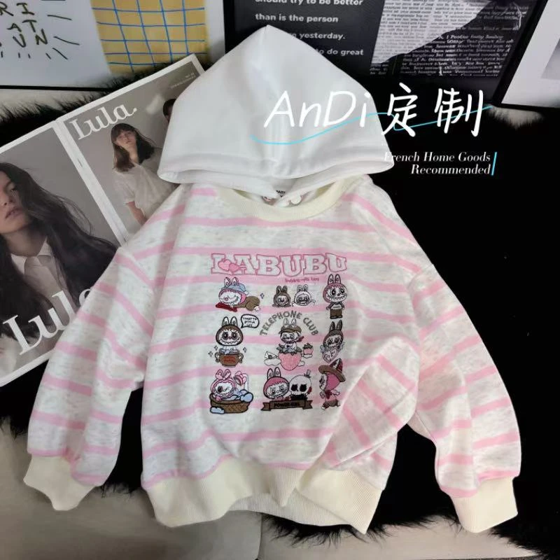 〖ANDI〗安迪订制秋季新款女童时尚拼接刺绣连帽卫衣5021