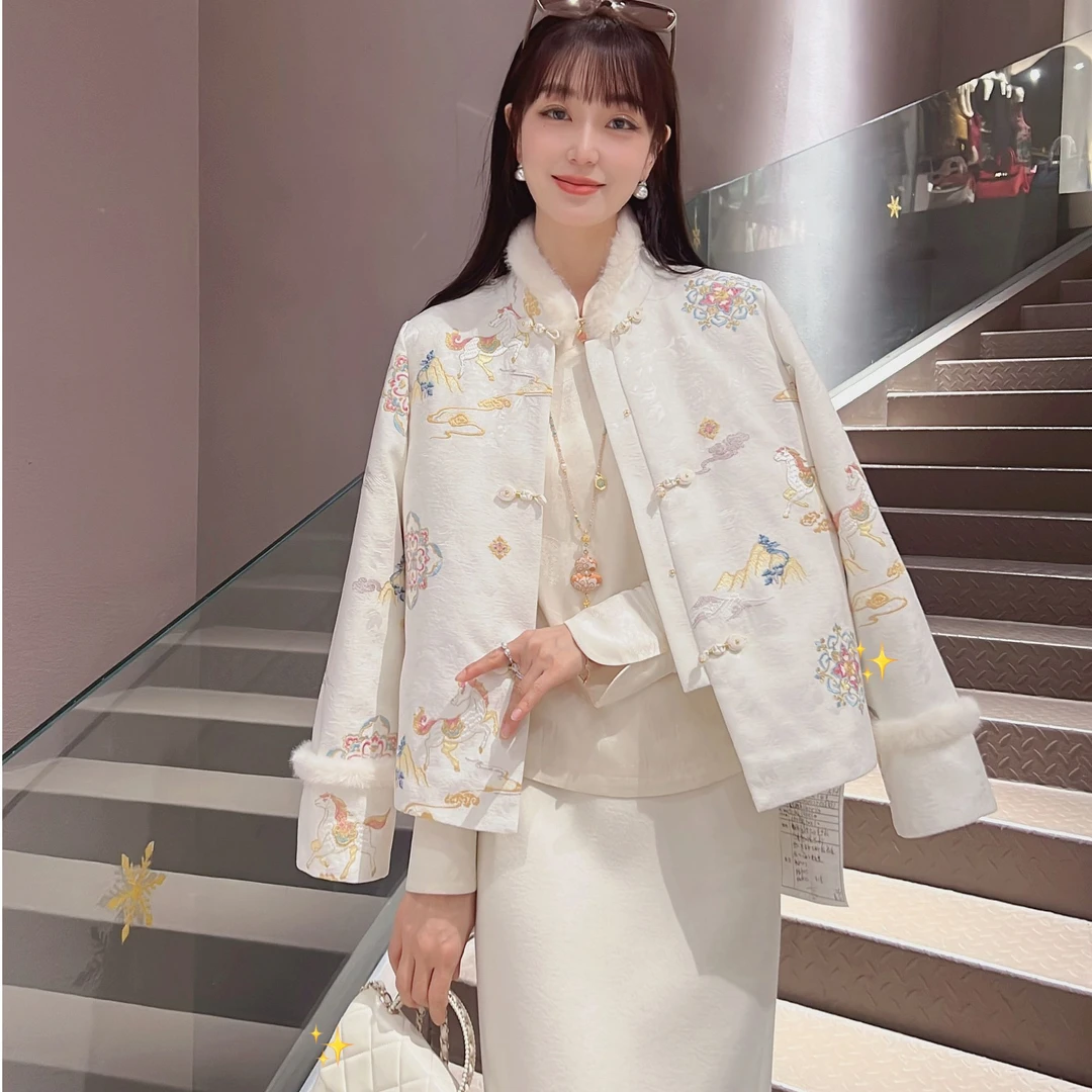 《秀秀定制》冬季新中式国风重工刺绣气质加90鹅绒加厚羽绒服7050