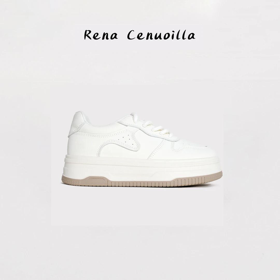 厚底增高简约小白鞋女&透气系带休闲运动板鞋百搭 跟高4.5cm