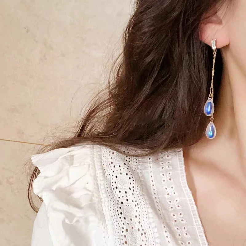 足银玻璃耳饰同款几何形奢华流苏耳环女温柔超仙显瘦气质水晶耳坠