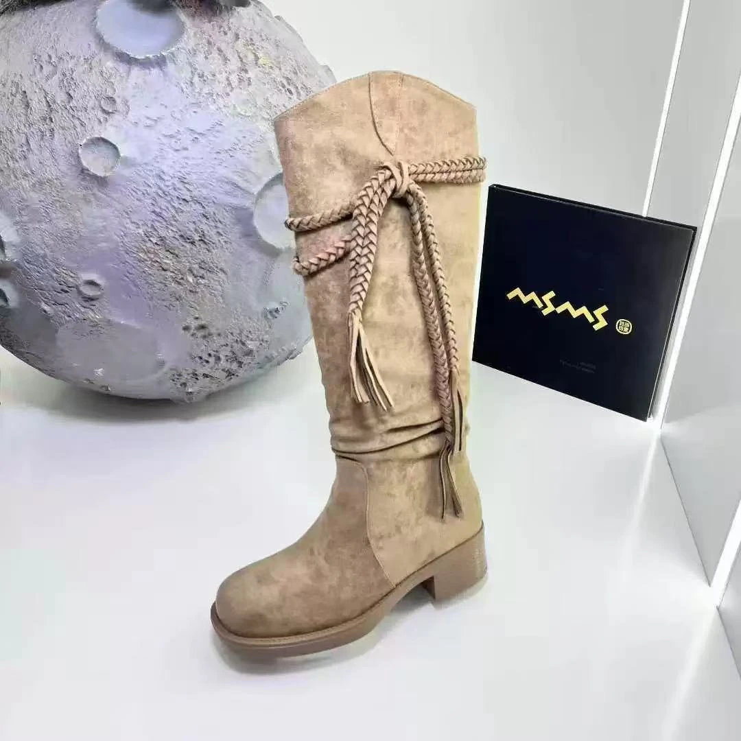 【玛莎玛索】920-1秋季新款女鞋百搭时尚过膝长筒骑士牛仔风