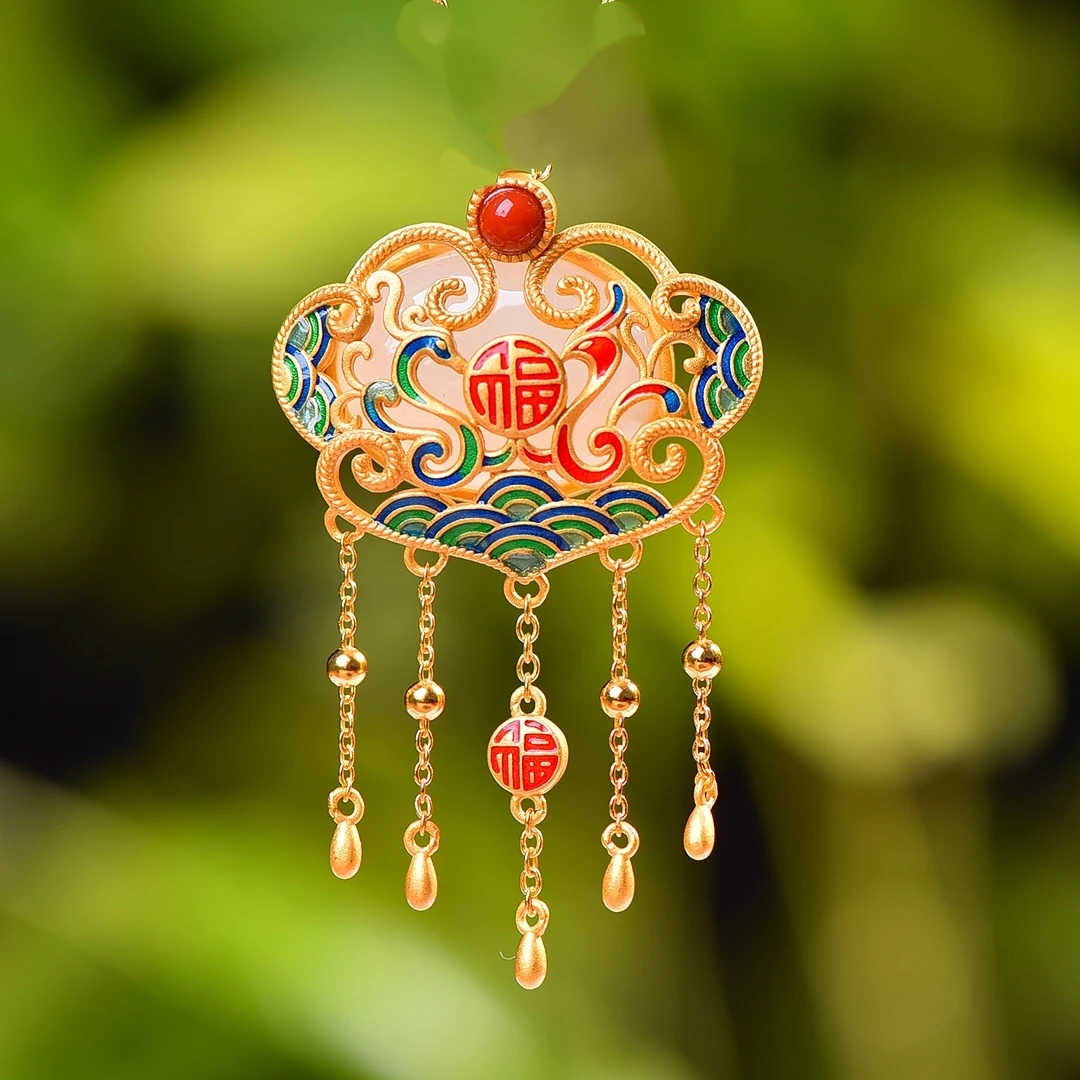 龙凤呈祥和田玉流苏如意吊坠压襟古典轻奢气质民族风汉服茶服