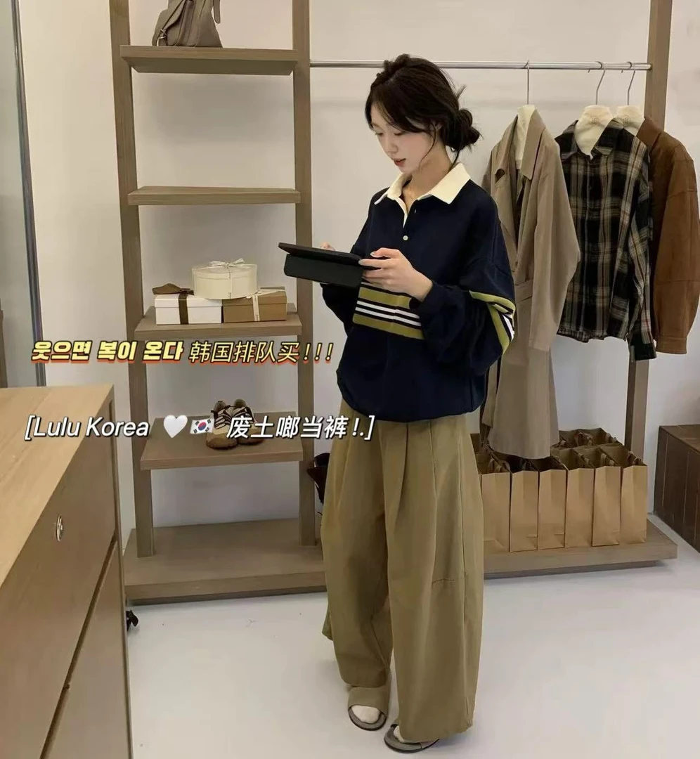 （废土啷当裤）韩代！卡其色设计感气球裤女2025早秋新款气质裤C949
