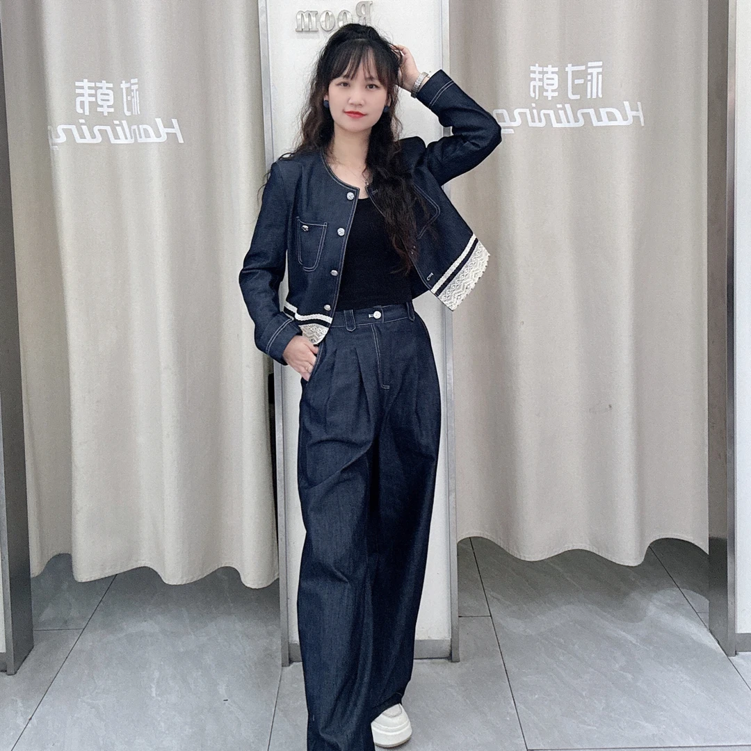 韩系穿搭小香风蕾丝外套阔腿裤套装时尚显瘦气质百搭JA8121