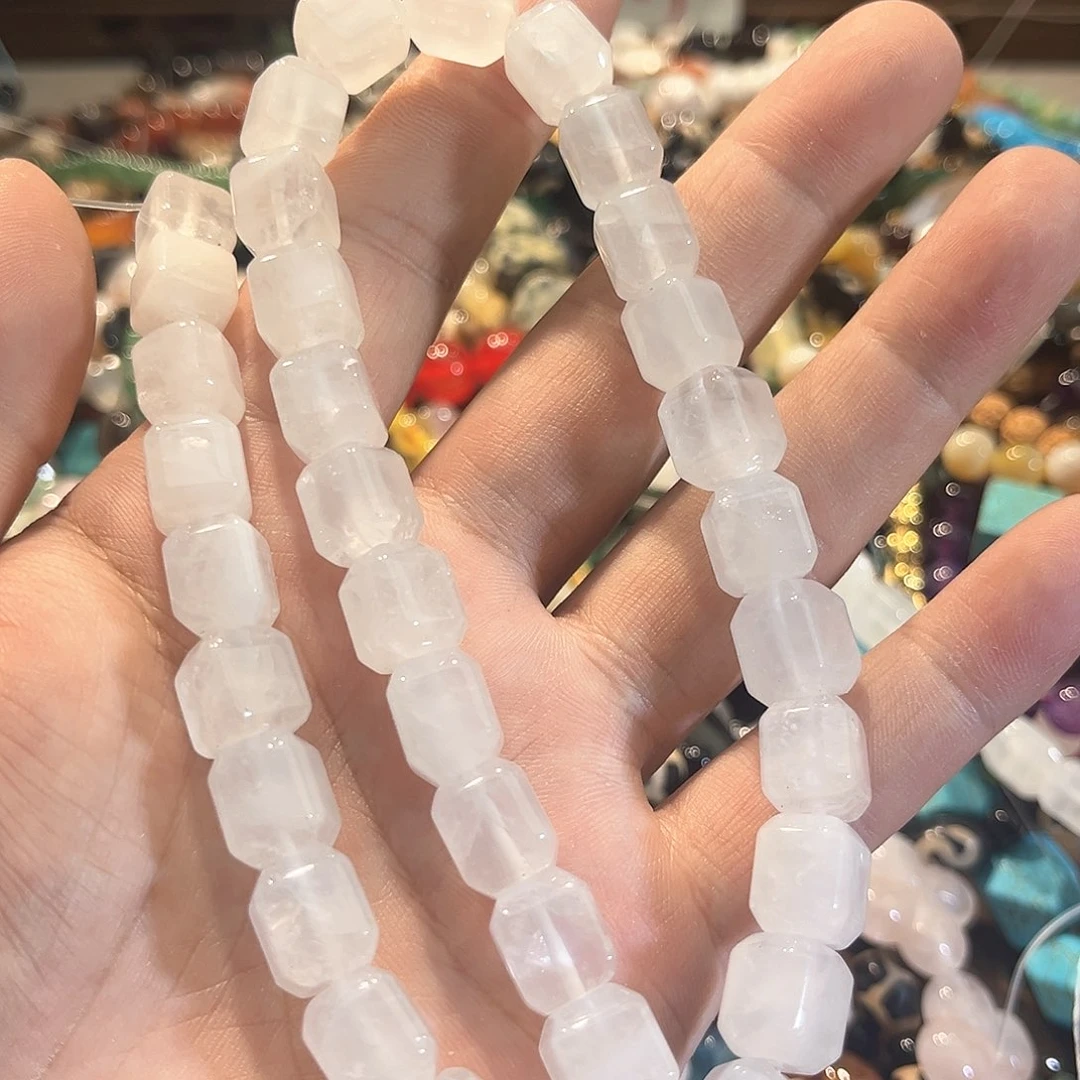 玛瑙/玉髓合金珠宝半成品白水晶方糖一条10mm