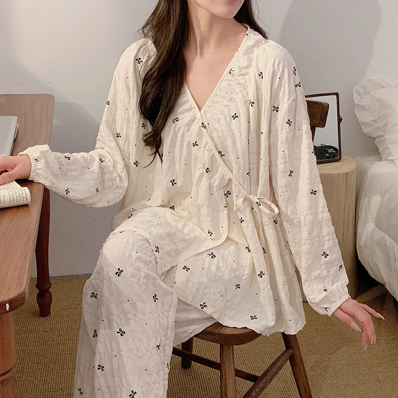 云朵棉月子服春夏季产后大码薄款孕妇哺乳期睡衣待产和服套装