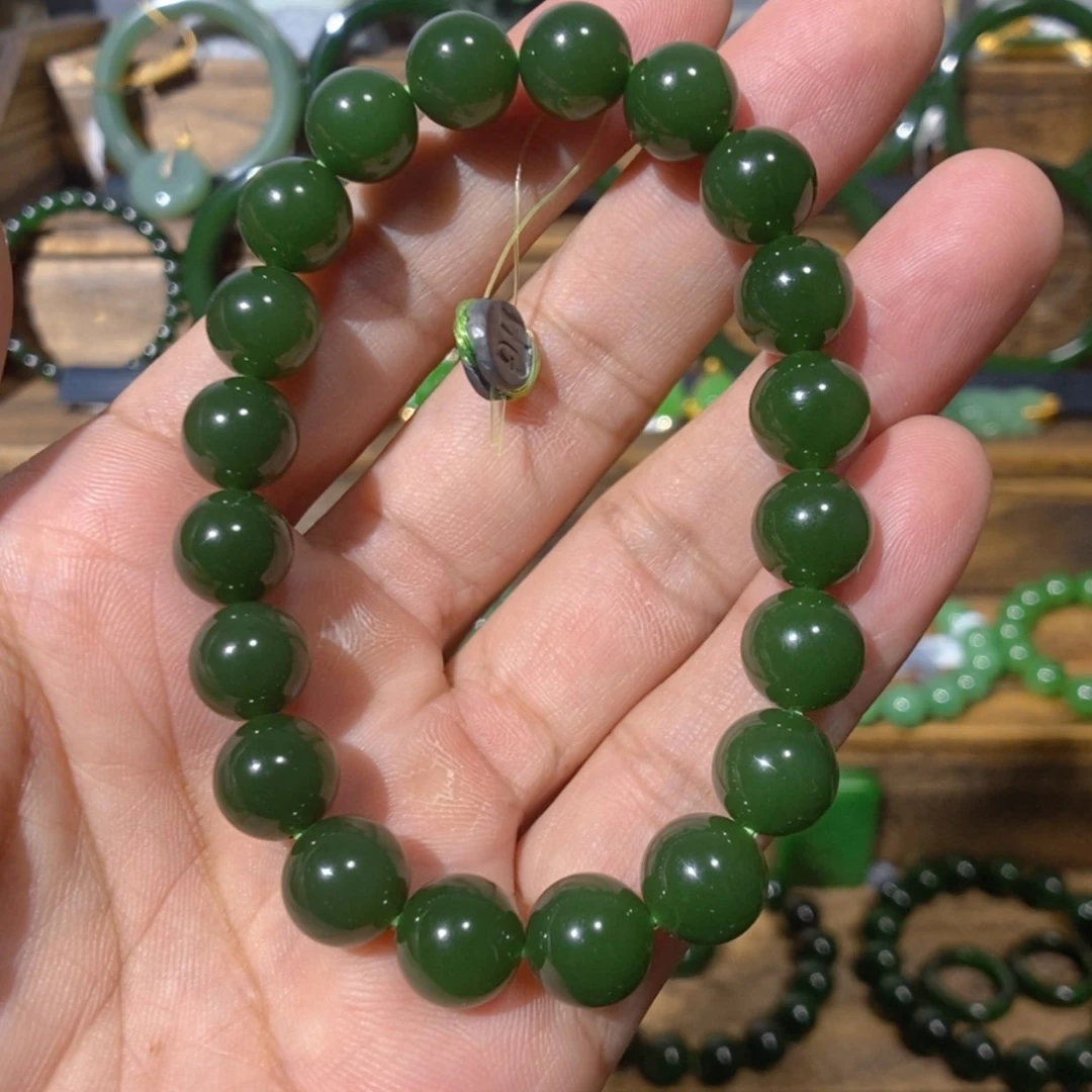 【闪购商品】吊坠(不含链)未镶嵌和田玉俄七菠菜绿手串 10