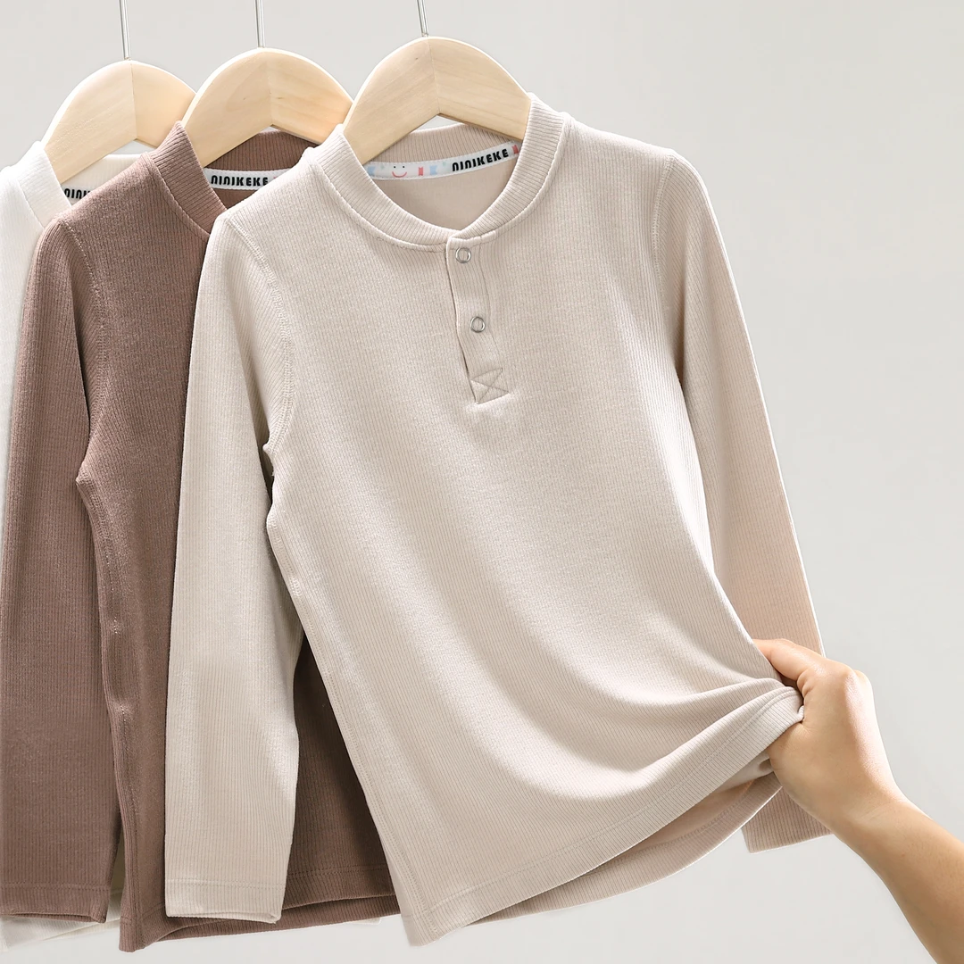 姜暖绒立领开扣单肩衫儿童长袖针织休闲纯色  新 DDM-K 23203