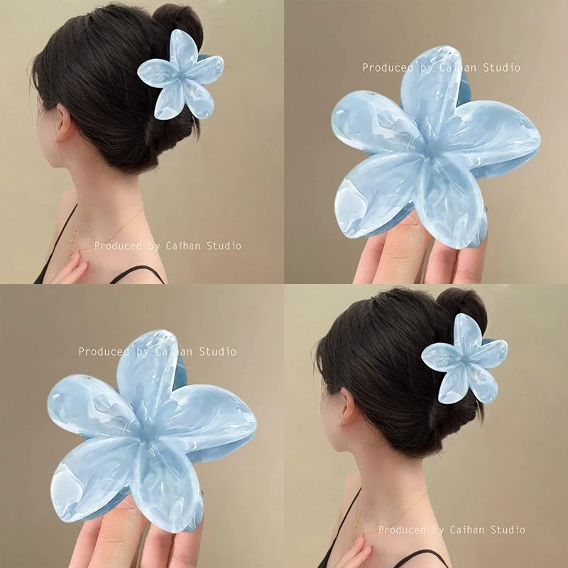 月白烟青~鸡蛋花晕染抓夹女2025新款盘发鲨鱼夹清新甜美发夹发饰