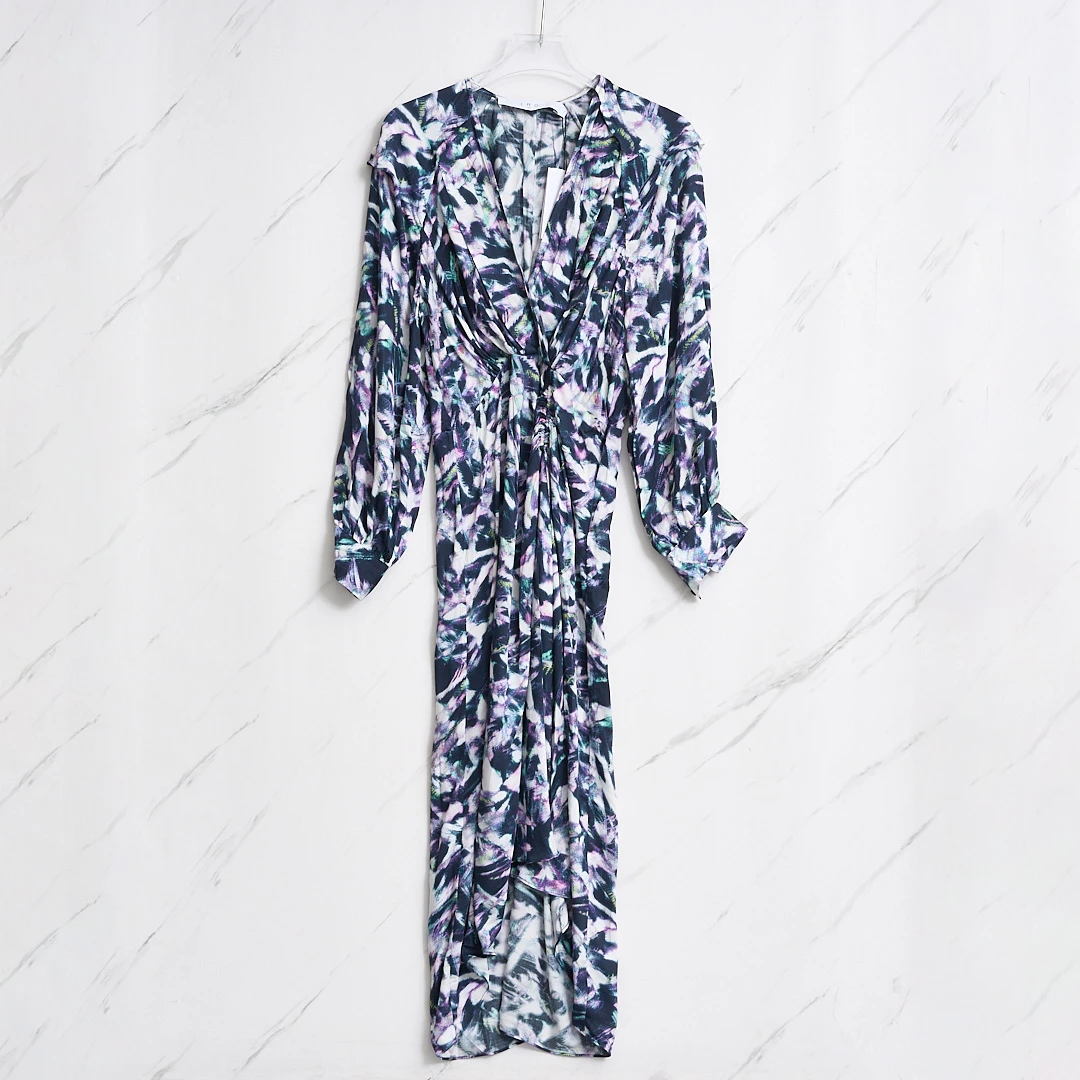 全新未使用/IRO女士满印V领连衣裙IOGU00084