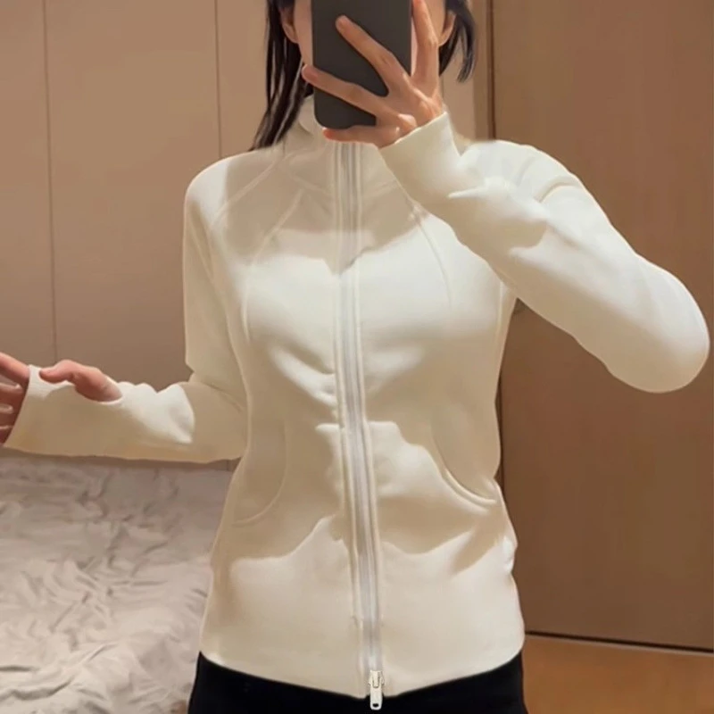 双拉链外套女加绒加厚跑步运动立领保暖外套女2025爆款洋气瑜伽服