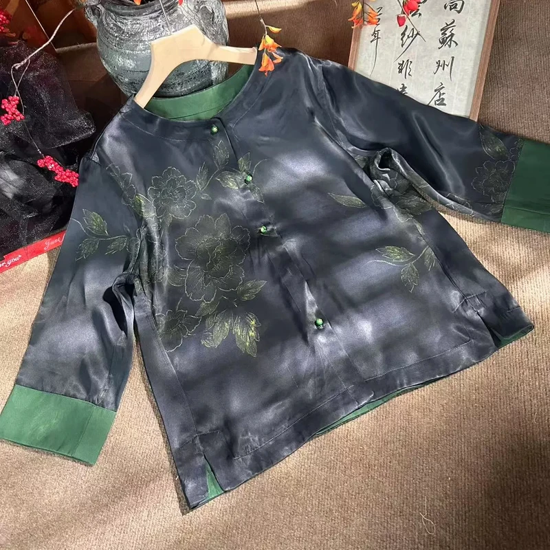 夏季新款新中式国风圆领复古对襟盘扣外套上衣