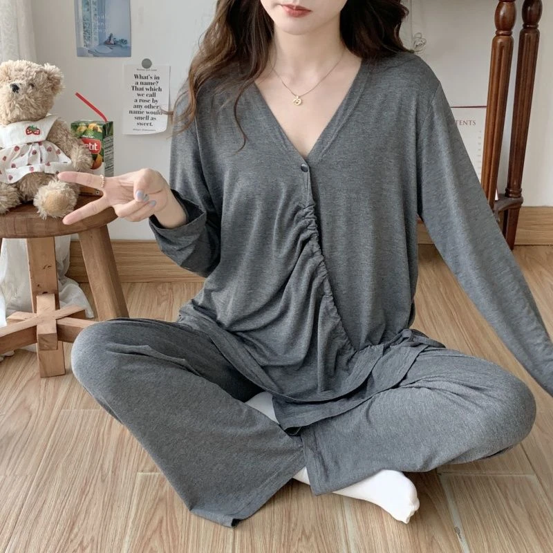 夏季薄款莫代尔月子服大码宽松孕妇产后哺乳家居服睡衣