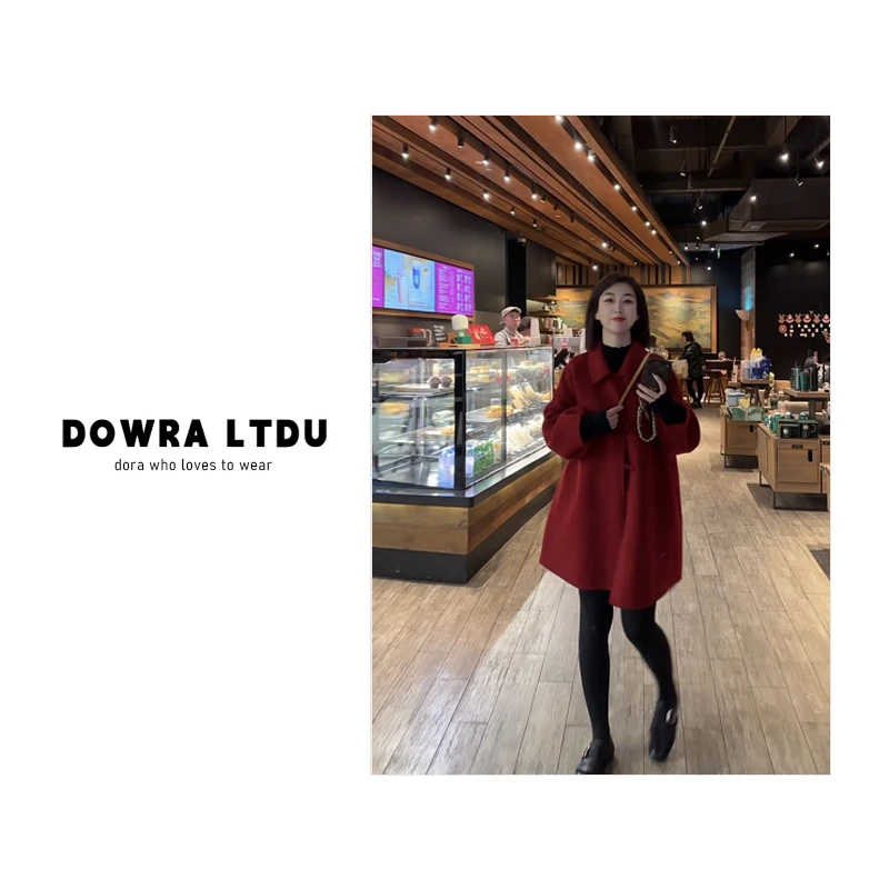 朵拉【流金岁月】100羊毛双面大衣2025年冬季新款翻领纯色147-8602