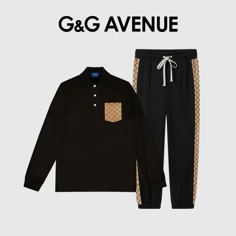 法国G&G Avenue 秋冬新款男士华夫格POLO衫套装百搭翻领两件套