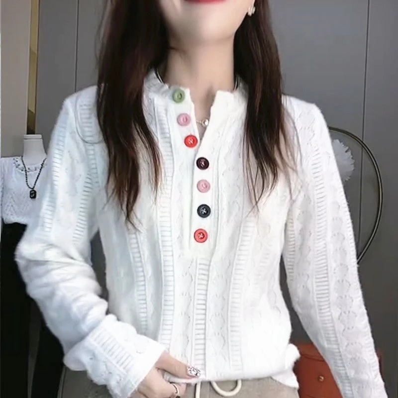 网红百搭打底彩色秋冬季新款宽松蕾丝显瘦纽扣长袖洋气打底衫