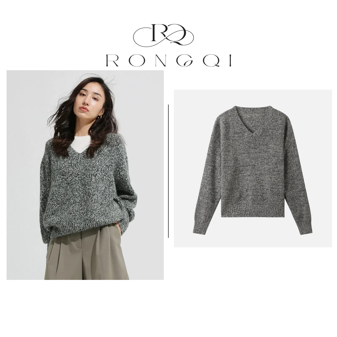 "巴黎生活“【绒起】秋冬女士AB花纱100%山羊绒加厚V领羊绒衫X366