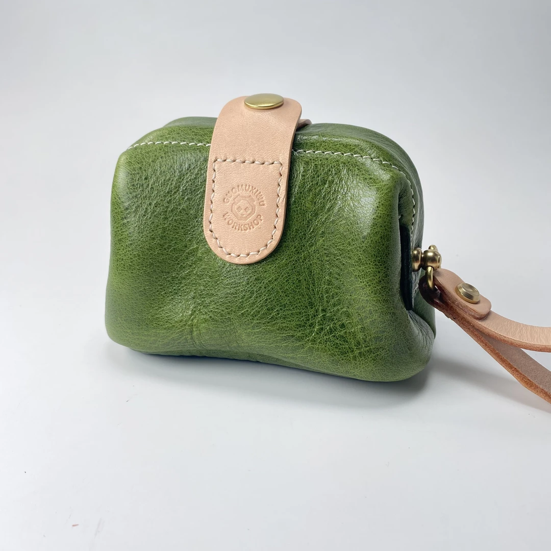 首饰袋 喜物头层植鞣牛皮真皮熊猫医生手拿包牛皮纹收纳包手包0