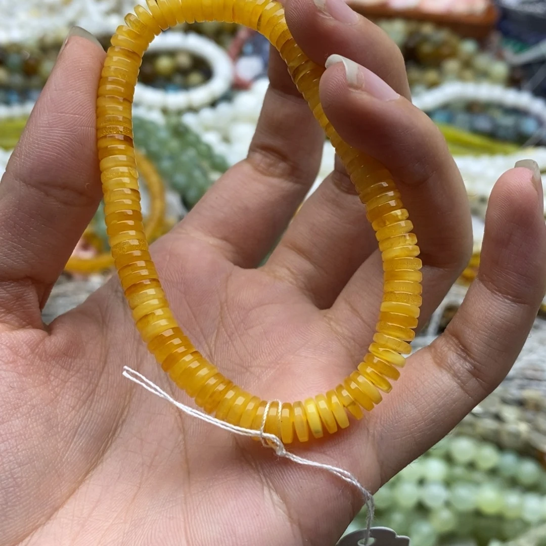 未镶嵌玛瑙/玉髓珠宝半成品一条纯天然蜜蜡直切剁珠6mm