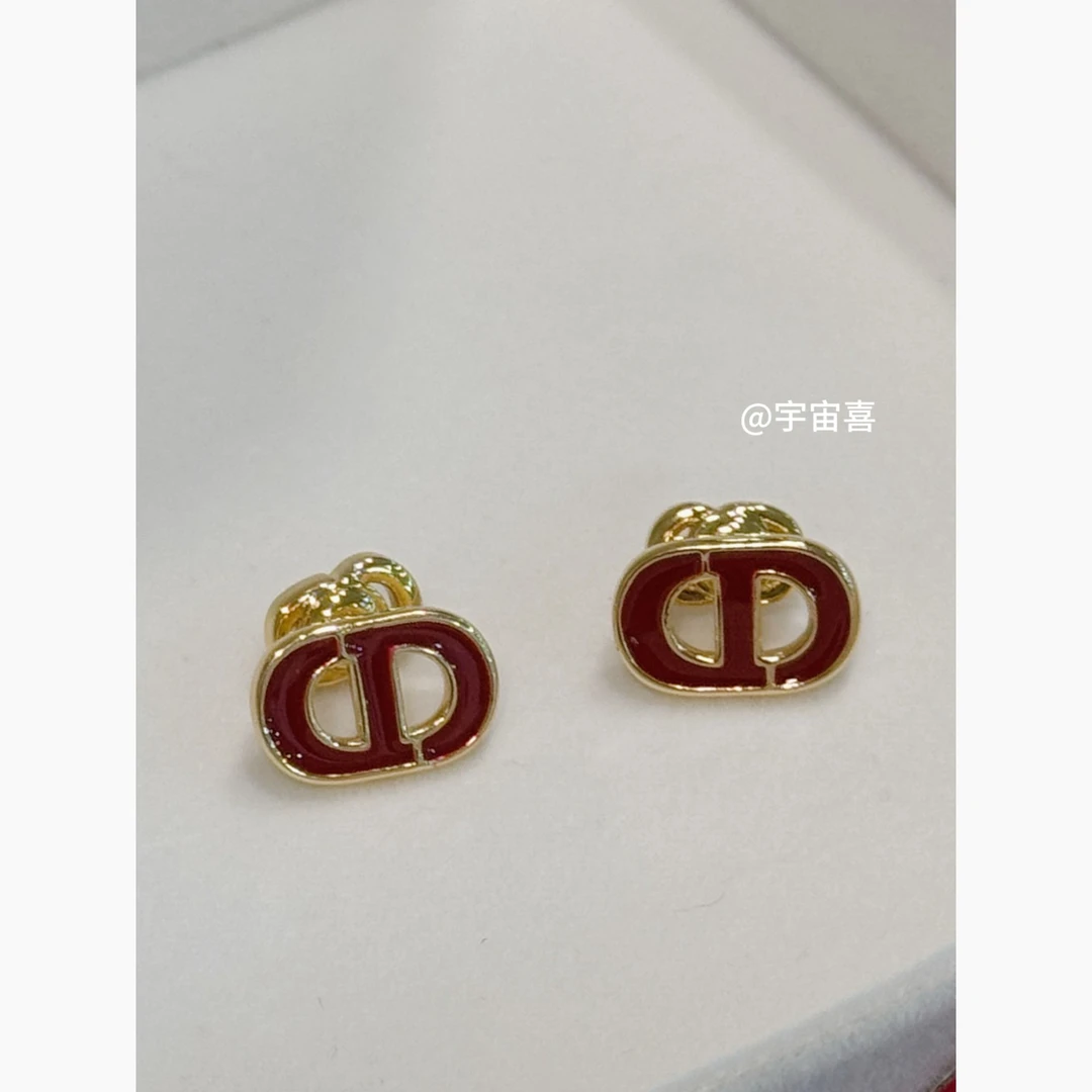 铜合金珐琅耳饰 I3-221【红色珐琅猪鼻子金色耳钉】