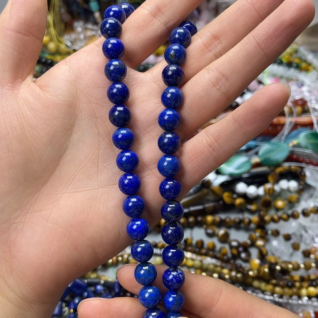 花***室玛瑙/玉髓未镶嵌珠宝半成品卡10青金石圆珠一条