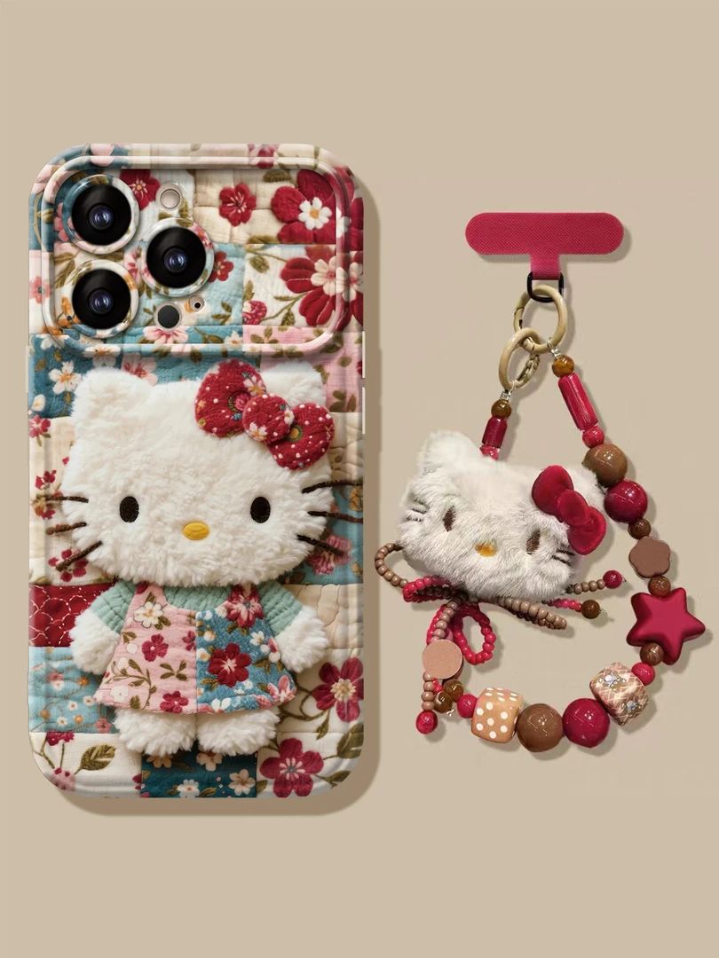 碎花KT猫适用苹果17华为vivo/oppo小米iPhone16大视窗镜子手机壳